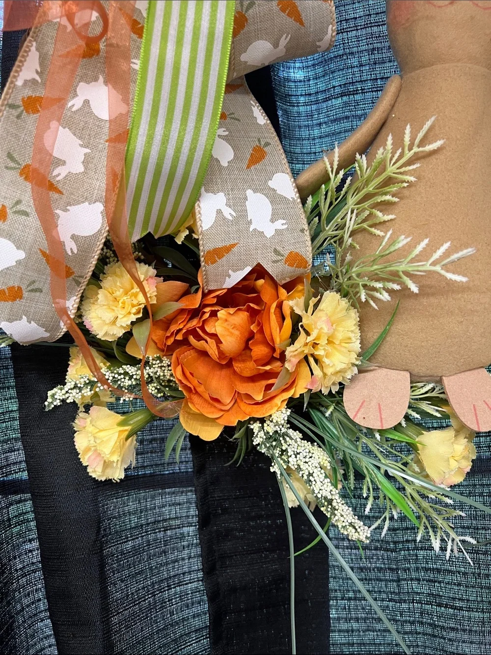 Easter Bunny Spring Wreath with Orange & Green Accents